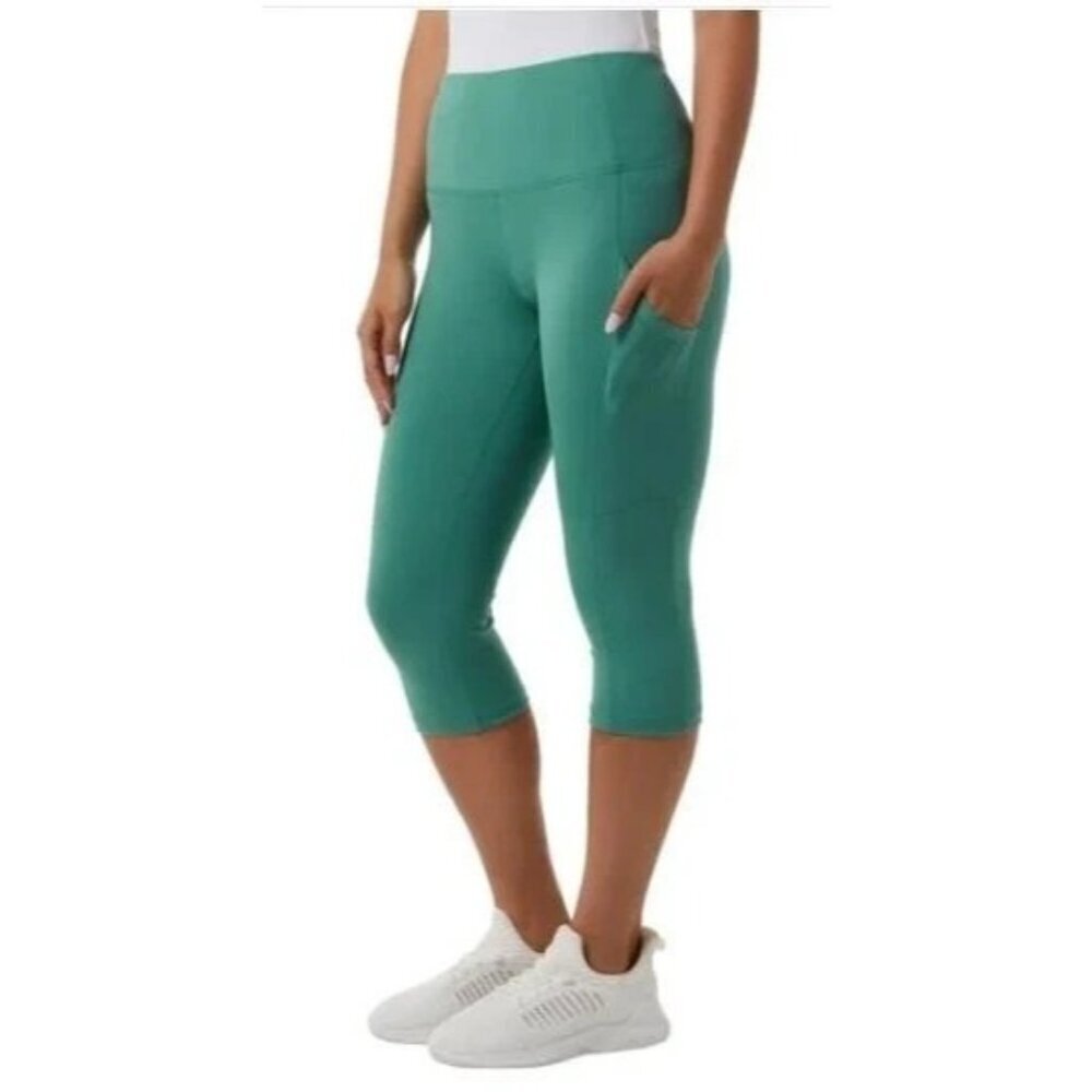 NEW 32 Degrees Cool Women's XXL Capri Leggings Green Side Pocket